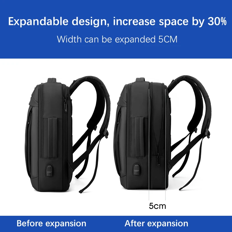 Waterproof Backpack Mens Backpack 17 Inch Business Laptop Backpack Waterproof Notebook For Men School Book Bag Expandable Multifunction USB Charging