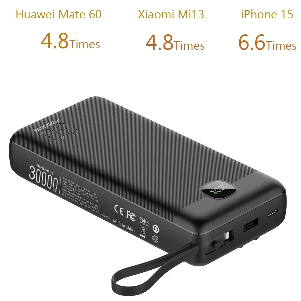 FERISING-Portable Charging 30000mah Power Bank, External Battery Charger for iPhone 16, Xaiomi, oneplus, 30000 mAh, 22.5W 2