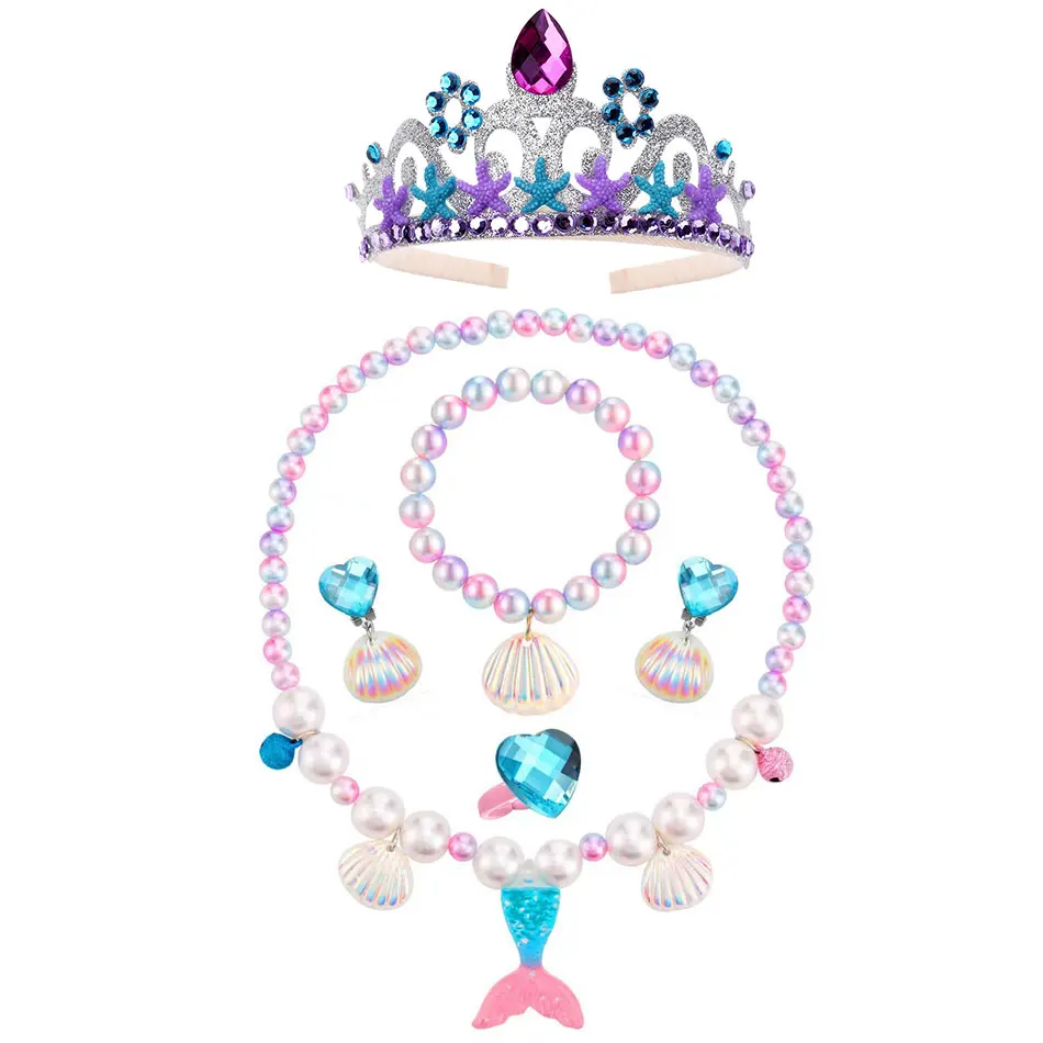 Girl Fancy Little Mermaid Photography Props Mermaid Tail Headband Magic Wand Princess Ariel Cosplay Accessory Necklace Bag Crwon Cosplay Accessories Hair Headband Accessories Hair Accessories