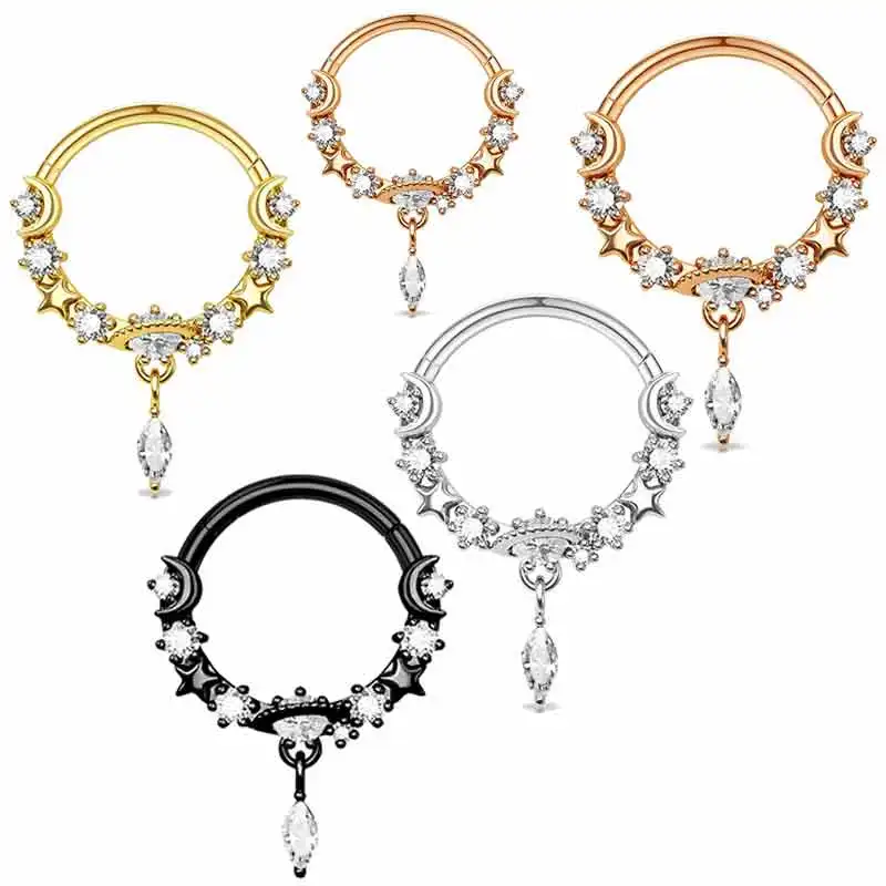 

Оптовая продажа, 50 шт., 16 г, серьги-кольца для хряща, хирургические кольца, кольцо, перегородка, ювелирные изделия, CZ опал, откидные серьги Roo