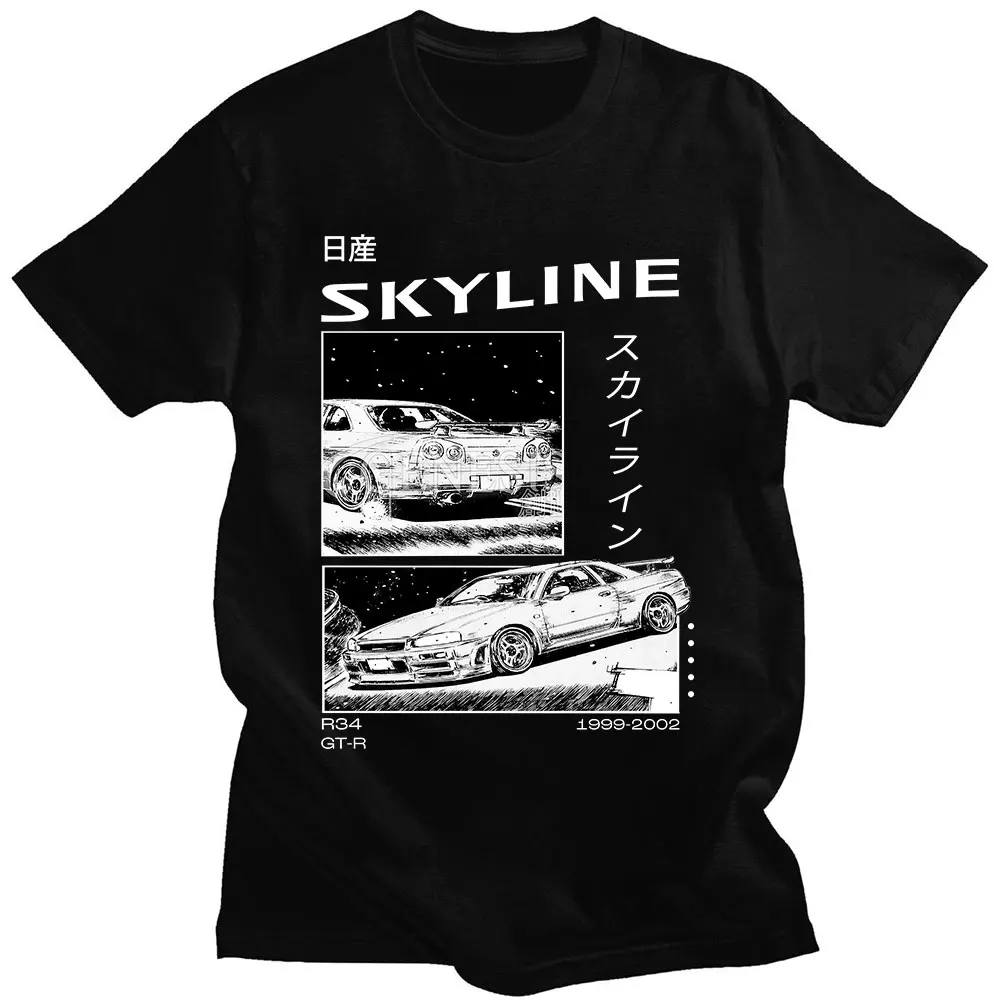 Drift Japanische Anime AE86 Initial D Doppelseitiges T-shirt Oansatz Baumwolle T-shirt Sommer Casual Unisex R34 Skyline GTR JDM T Shirts