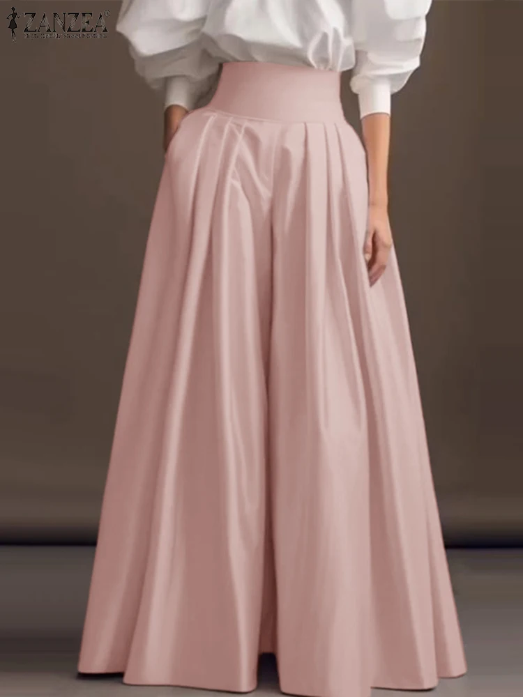 Polyester High Waisted Wide Leg Pants for Women