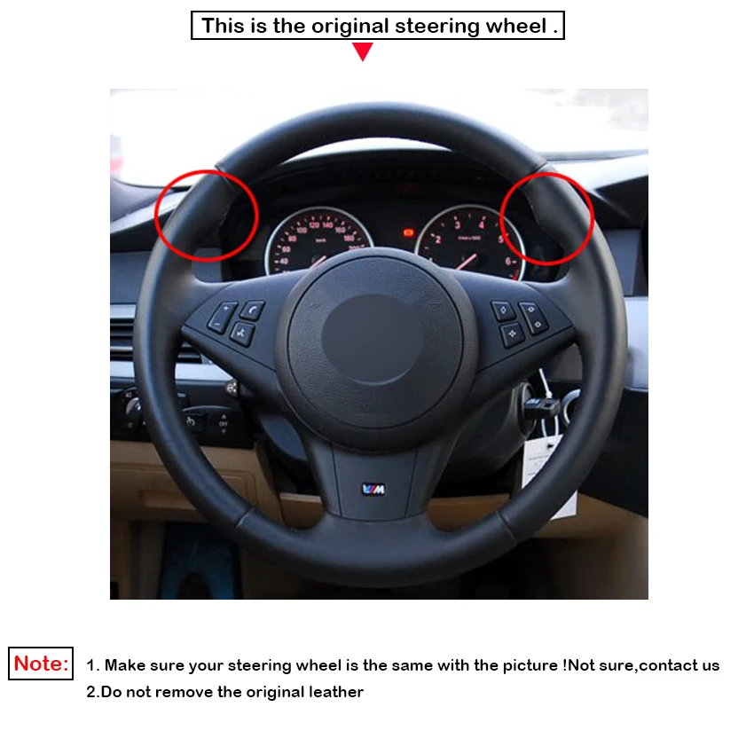 PU Artificial Leather Steering Wheel Cover for BMW E60 E61 Touring 530d 545i 550i E63 Coupe E64 630i 645Ci 650i