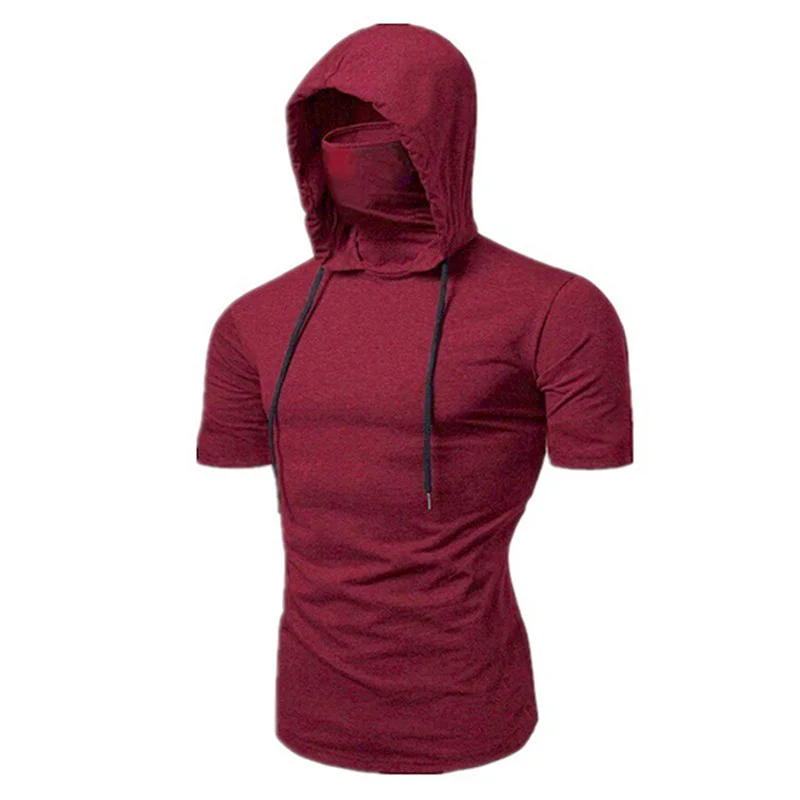 Zip Up Hoodie Sweatshirt Jacket Fleece Hoodies Print Hoodies Solid Color Hoodies Mens Gym Thin Short Sleeve With Mask Casual Splice Large Mask Tops Cycling