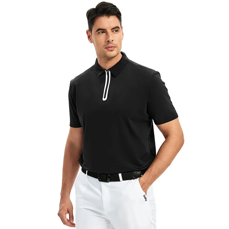 

LUCLESAM Men's Contrast Color Zipper T-shirt Lapel Short Sleeve Polo Shirt 2023 Summer New Casual Male Golf Sports T-shirts