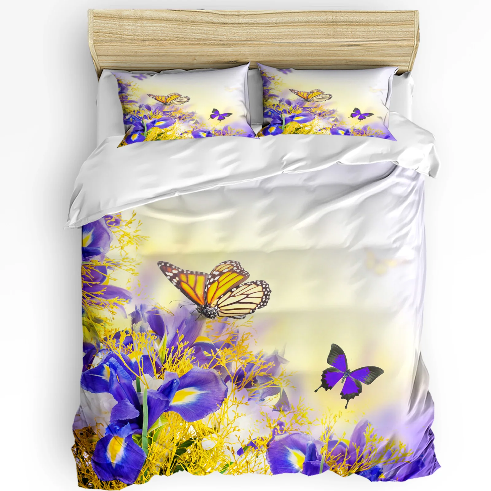 

Iris Flower Butterfly Purple Bedding Set 3pcs Duvet Cover Pillowcase Kids Adult Quilt Cover Double Bed Set Home Textile