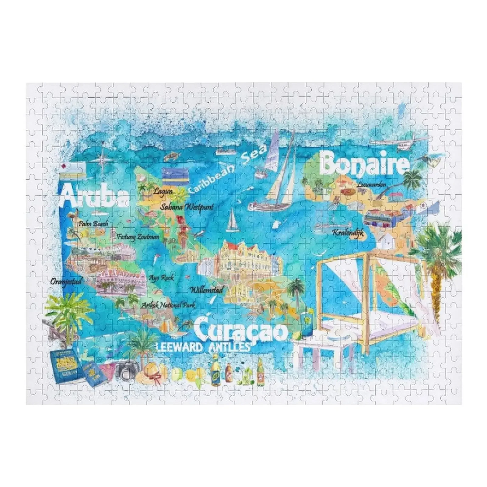 Aruba Bonaire Curacao Illustrated Islands Travel Map with Roads and Highlights Jigsaw Puzzle Photo Personalized Puzzle aruba bonaire curacao illustrated islands travel map with roads and highlights jigsaw puzzle christmas gifts puzzle