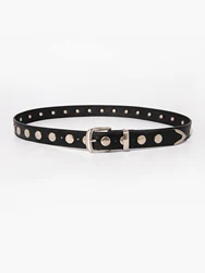 Women's Gold and Silver Round Rivet Belt - Stylish Punk Y2K Accessory - 112cm (Silver)