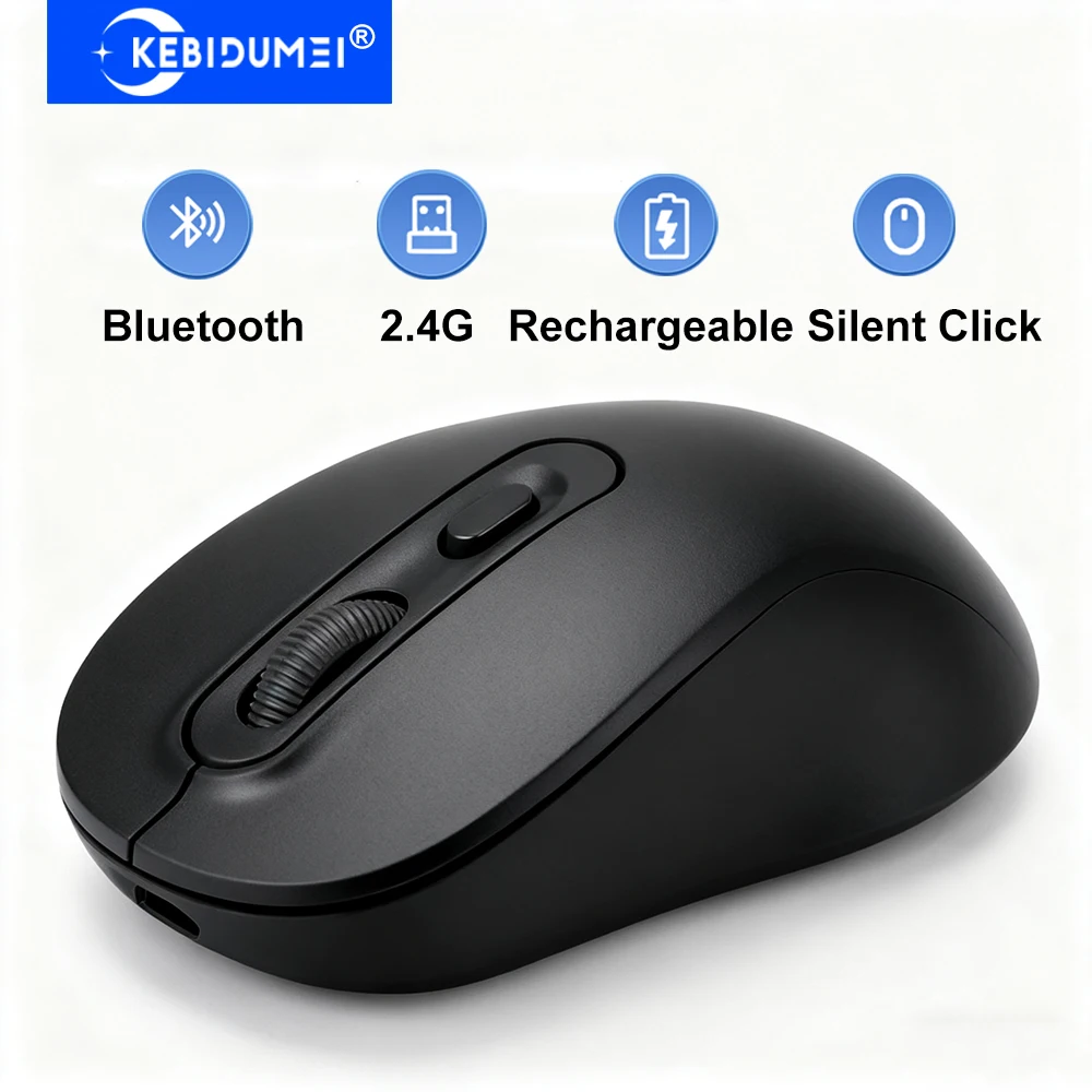 Mouse Inalambrico Recargable Doble Modo Bluetooth 2.4GHz Silencioso