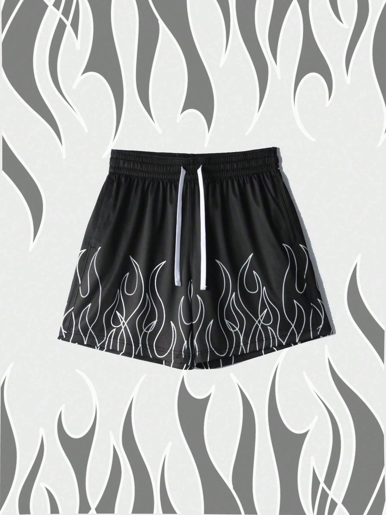 Men's Flame Print Shorts Breathable Mesh Athletic Basketball Shorts Summer Oversized Sport Shorts Drawstring Gym Short Pants 2