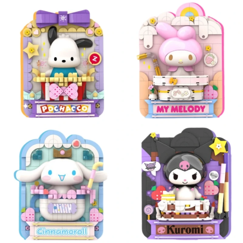 

Sanrio серия блочные принты Cinnamoroll модель украшения Kuromi мультфильм Сращивание блоки игрушки для детей подарок на день рождения