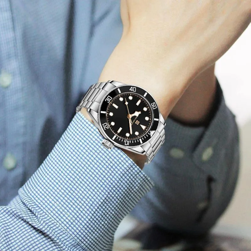 Quartz Watch For Men Business Fashion Rotatable Dial Night Glow 3bar Waterproof Stainless Steel Strap For Men Watch Reloj Hombre
