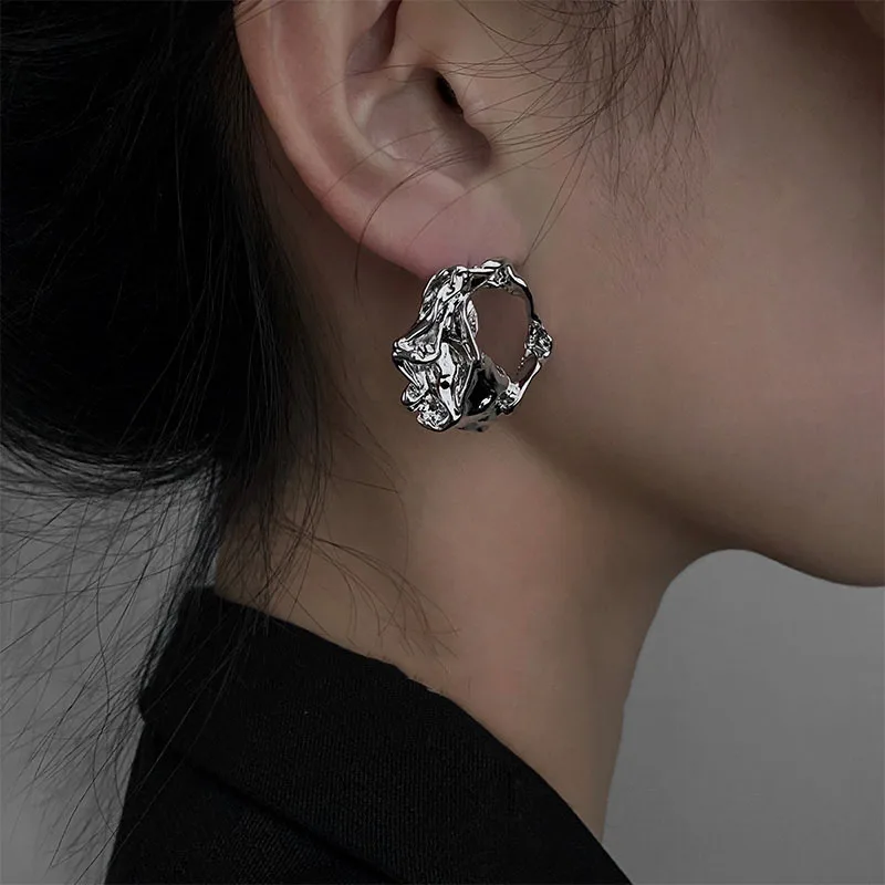 Geometric Leaf Stud Earrings - Irregular Metal Dangle Earrings For Women