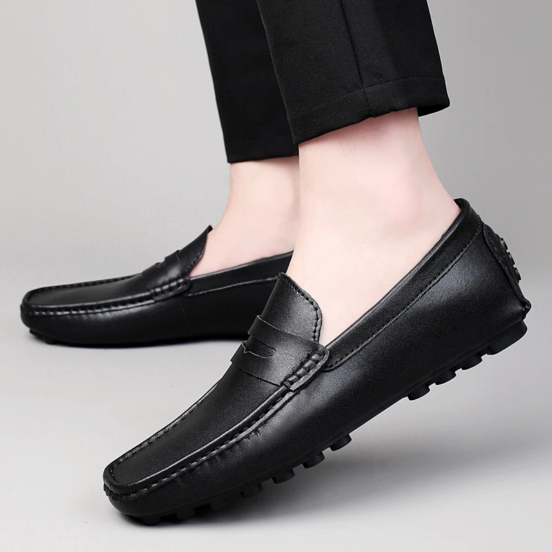 

Italian Spring New Genuine Leather Slip on Men Shoes Luxury Brand Loafers Fashion Casual Shoe Moccasin Flat Bottom Driving Shoes