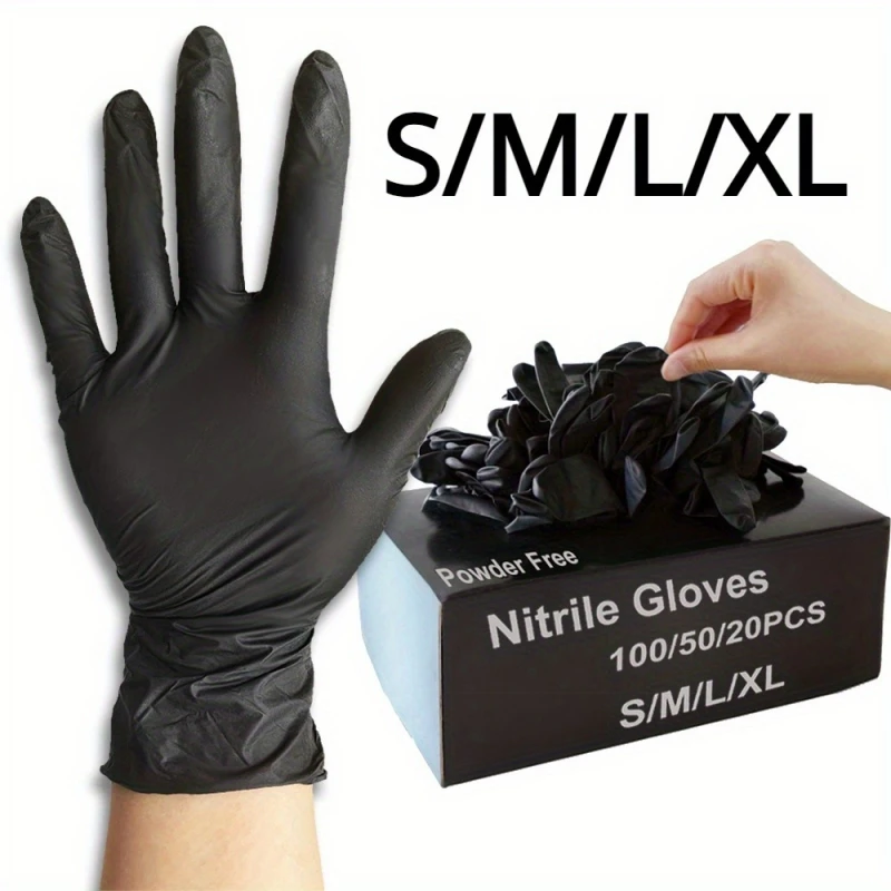 Black Nitrile Disposable Gloves Latex Free Home Cleaning Gloves Textured Mechanic Tattoo Hair Dye Beauty 20/50/100Count