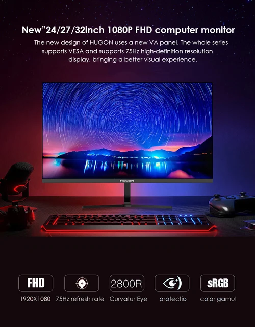 MUCAI – écran FHD 1080P de 24 pouces pour ordinateur de bureau de jeu, 75hz,  MVA Light