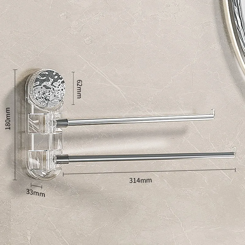 Wall Mounted Bathroom Kitchen 360&deg; Rotating Towel Rack With Suction Cups Toilet Hooks