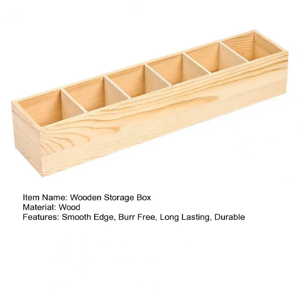 Wooden Storage Box Paint Brush Case Burr Free Multiple Compartments Rectangular Office Wooden Storage Box Retro Treasure Chest