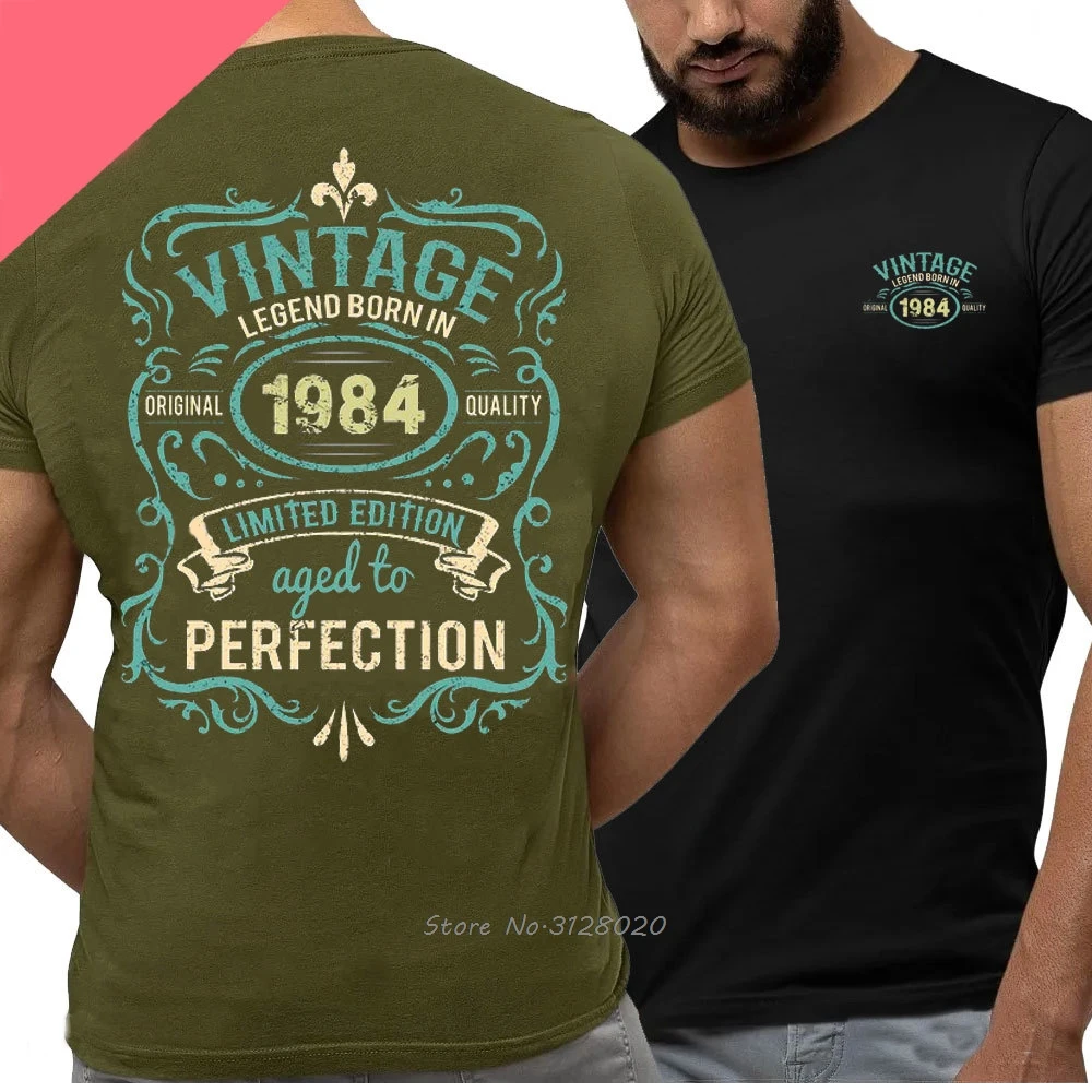 40. Geburtstag Baumwolle Männer T-Shirt Legenden wurden im Jahr 1984 geboren, Vintage 40 Jahre altes T-Shirt linke Brust voller Rücken drucken T-Shirts – Detail 8