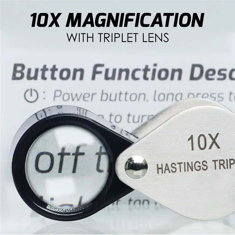 ABXF-Hastings 트리플 루페 10X 돋보기(16Mm 트리플 렌즈 포함) 접이식 소형 루페 보석상의 루페 보석 확대 도구