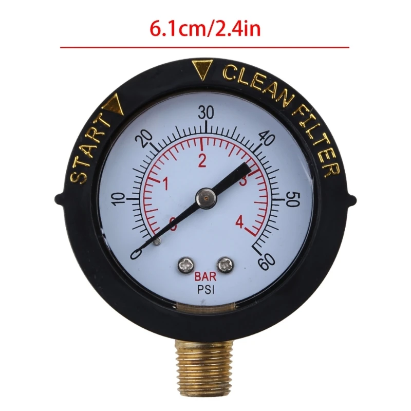 Pool Pressure Gauge 2" Dial Clean Filter Utility Water Pressure Gauge 60psi with Setable for Case & 1/4"NPT Bottom Mount