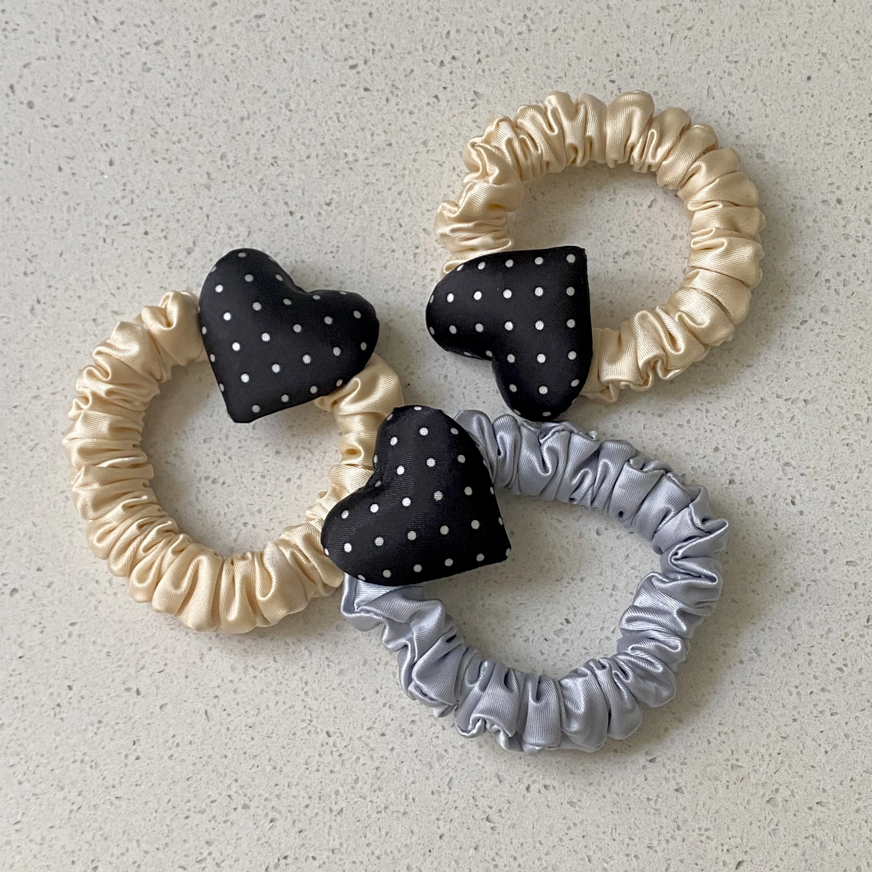 1PC Satin Scrunchies Set With Polka Dot Heart Decor, Stylish Hair Accessories For Women, Cute Hair Ties For Daily And Party Wear