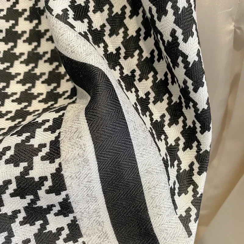 New Luxury Houndstooth Print 70cm Cotton Square Scarf for Women Soft Velvet Small Neckerchief Hair Scarves Office Headband Hijab printed scarf square scarf plain hijab scarf women scarves