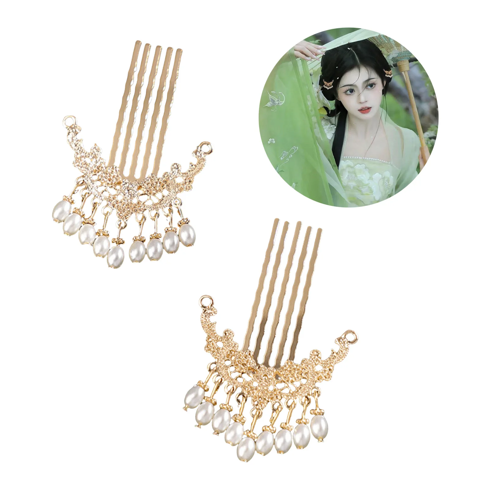 1 paar Chinesischen Stil Haarnadeln Für Frauen Vintage Perle Quaste Haar Kämme Licht Luxus Elegante Haarnadel Hanfu Haar Zubehör – Detail 2