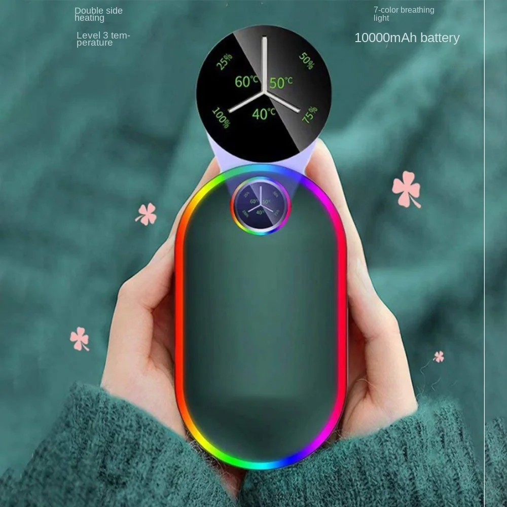 10000Mah Hand Warmer USB Power Bank Portable Electric Pocket Digital Display Flashlight