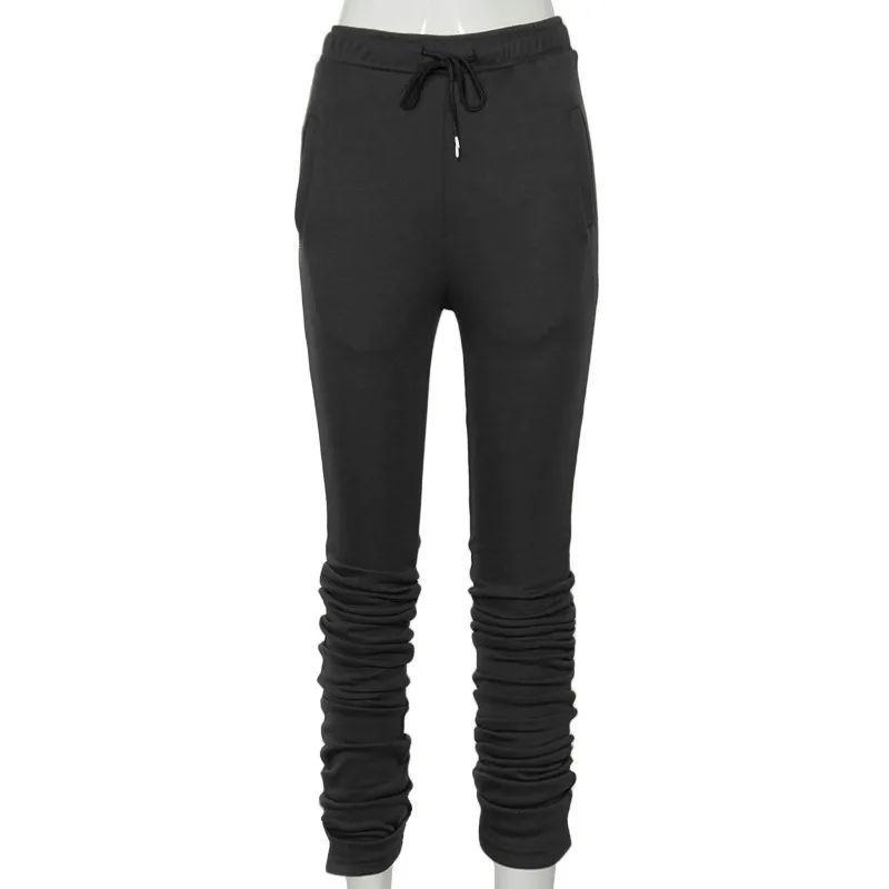 Street Style Gray Sweatpants for Women Drawstring Casual Extra Long Stacked Pants Winter Thick Warm Trousers 2023 New Streetwear