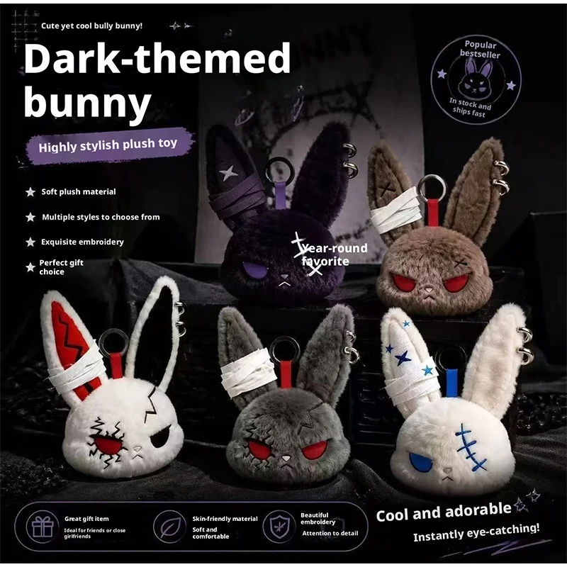 Gotischer Hasen-Schlüsselanhänger mit Bandage, Diablo Süßer Cooler Hasen-Anhänger, Lustiger Kawayi Auto-Schlüsselanhänger, Mini-Ornamente, Geschenke