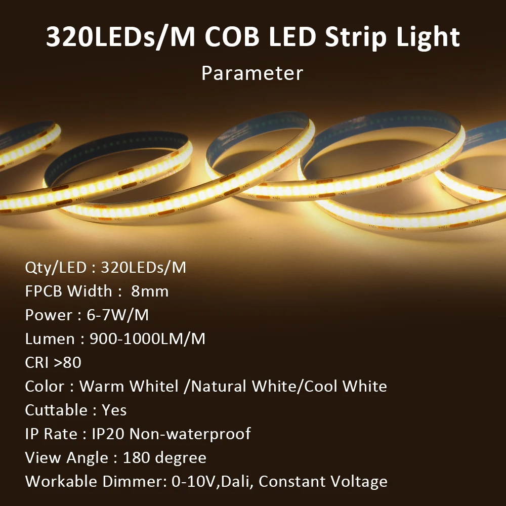 FOB COB LED Strip Lights 12V 2M 3M 5M High Density Flexible Diode Tape Light 3000K 6000K Linear Dimmable 12 Volt Home Decoration 6
