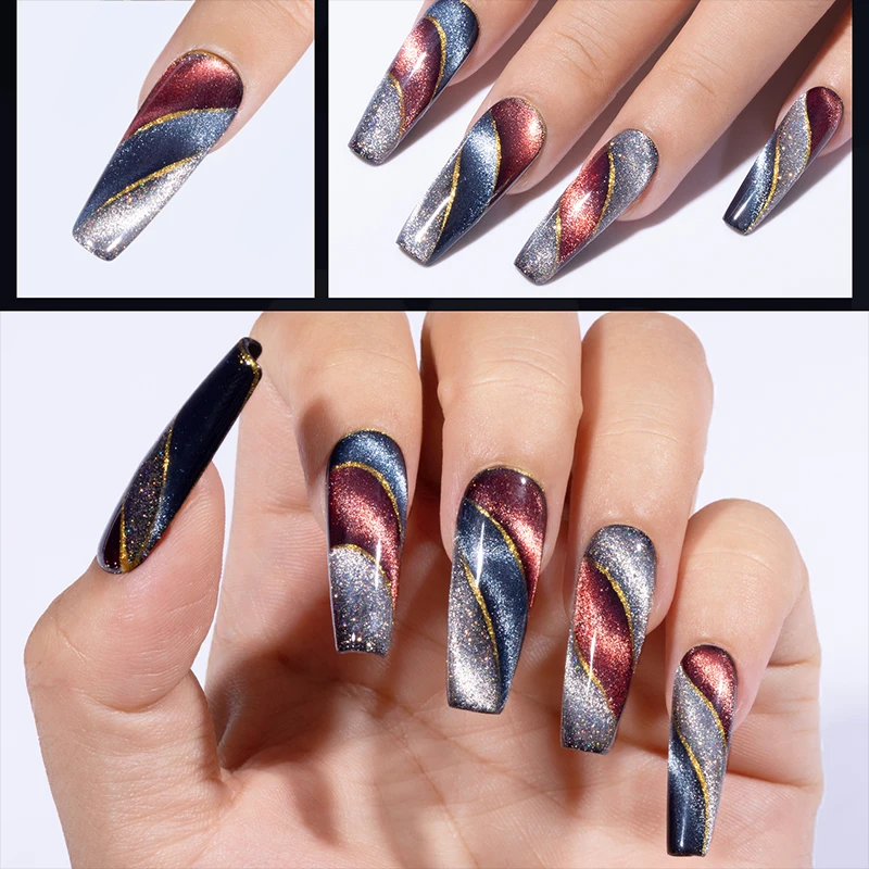 YOKEFELLOW Cat Eyes Gel Nail Polish 10ML Semi permanent Gel Varnishes with Ultra-sparkly Coarse Reflective magnetic powder 4