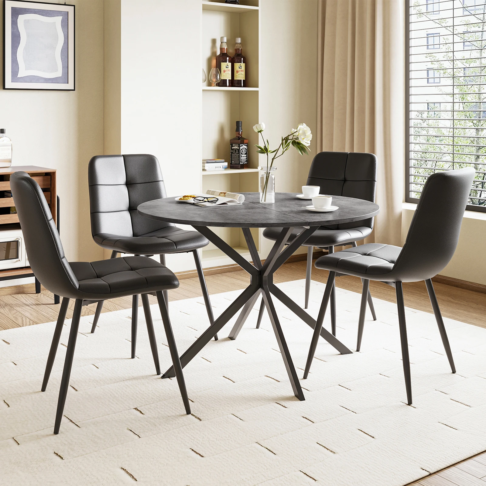 Dining Table and Chairs Set of 4, Folding Round Kitchen Table With Chairs for Dining Room,Kitchen