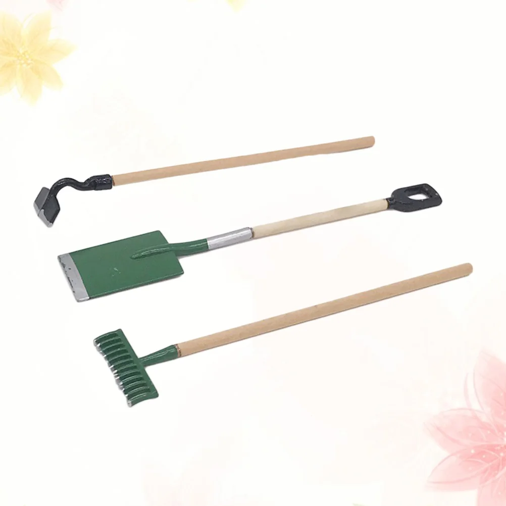 

3 Pcs Mini Spade Hoe Flowerpot Rake Kids Gardening Toys Wooden Play House Accessories
