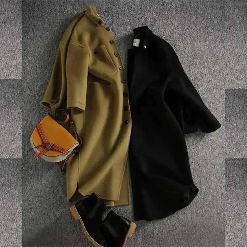 Oversize 4xl Elegant Thick Warm Wool Blend Long Coats Women All-match Single-breasted Streetwear Jackets Winter Loose Overcoats