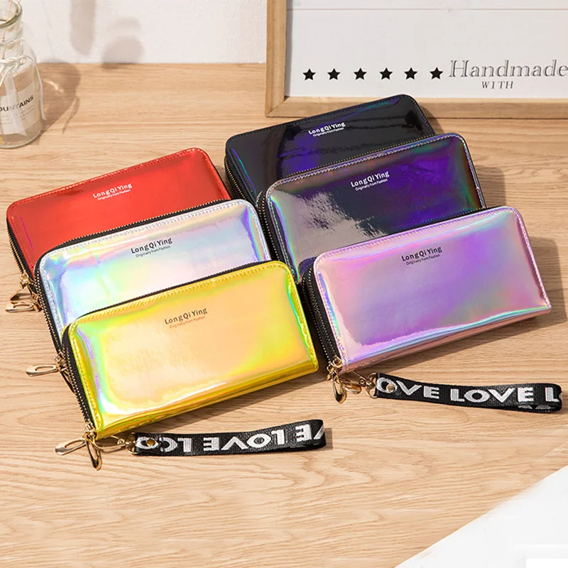 

2022 New Laser Holographic Wallet Women Purses Long Female Clutch Bag Double -layer Zipper Women Wallets Purse Phone Pocket
