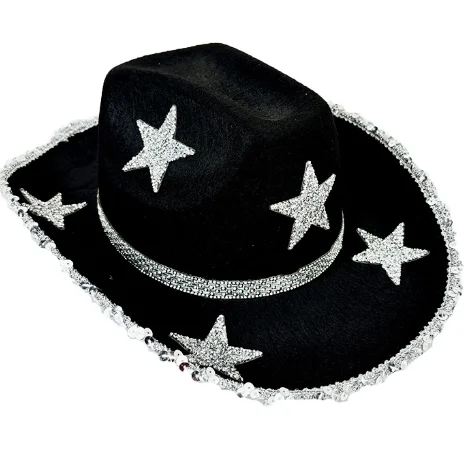 Cowgirl Hats Diamond Glitter Western Hat for Women Fashion Rhinestone Star Wide Brim Cowgirl Caps for Wedding Music Costume Party