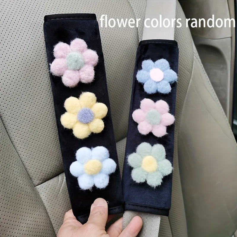 2pcs 자동차 좌석 벨트 어깨 패드 작은 신선한 꽃 안티 교살 안전 벨트 보호 커버 인테리어 용품 여성