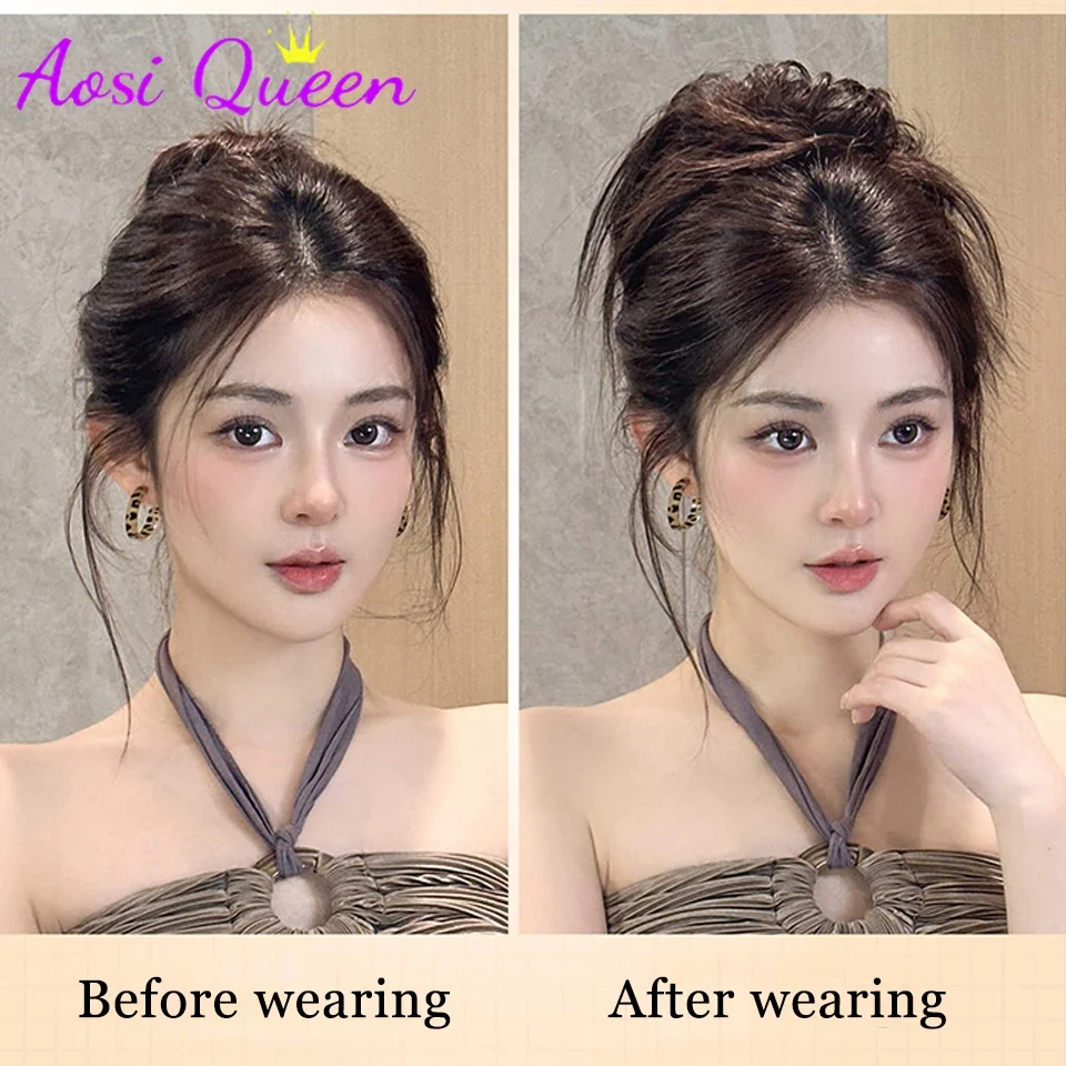 합성 메시 헤어 번 피스 업두 헤어피스 가짜 스크런치 붙임머리 곱슬 헤어피스 포니테일 시뇽 헤어밴드 여성용 헤어 번
