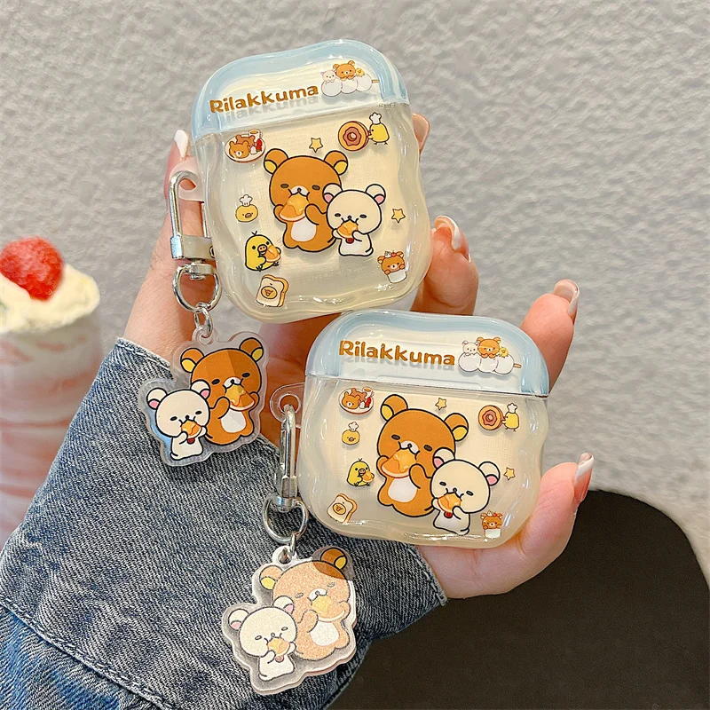 Cute Kawaii Rilakkuma Bear Soft Earphone Protective Case with Pendant Cover
