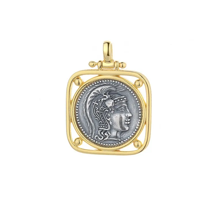 

AYDN-1 ZFSILVER S925 Silver Fashion Trendy Athena Retro Gold Ancient Coin Necklaces Pendants Without Chain Women Wedding Jewelry