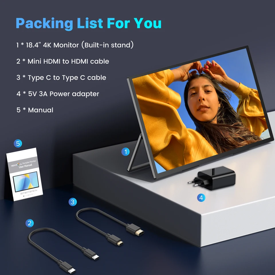 EVICIV 4K ポータブルモニター 18インチ 3840 x 2160 UHD モバイル