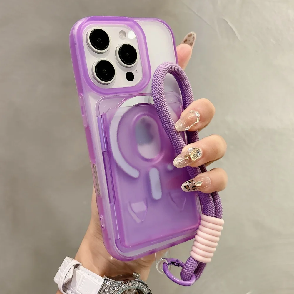 Candy Clear Slot Card Holder Magnetic Wallet Case with Wrist Strap