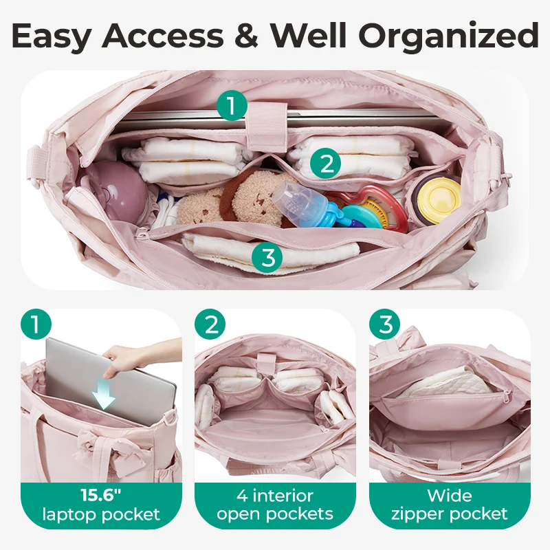 BAGSMART Borsa per pannolini multifunzionale per pannolini per bambini con borsa per mamma di grande capacità, organizer per passeggino, borse per maternità - immagine 6