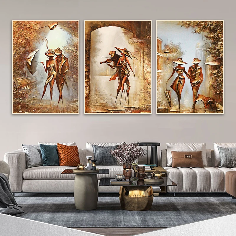 

Romantic Couple Wall Painting on Canvas Wall Art Pictures Abstract art Metal Relief Lovers Posters and Prints Warm Home decor