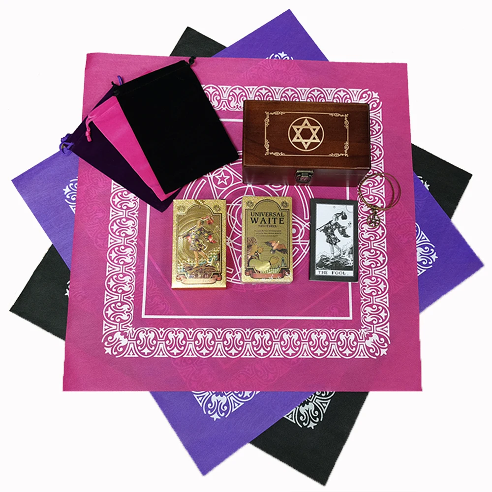 Wooden Box Tarot Card Gift Pvc Gold Leaf Table Game Prediction Set Luxury Waterproof with Manual Divination | Спорт и развлечения