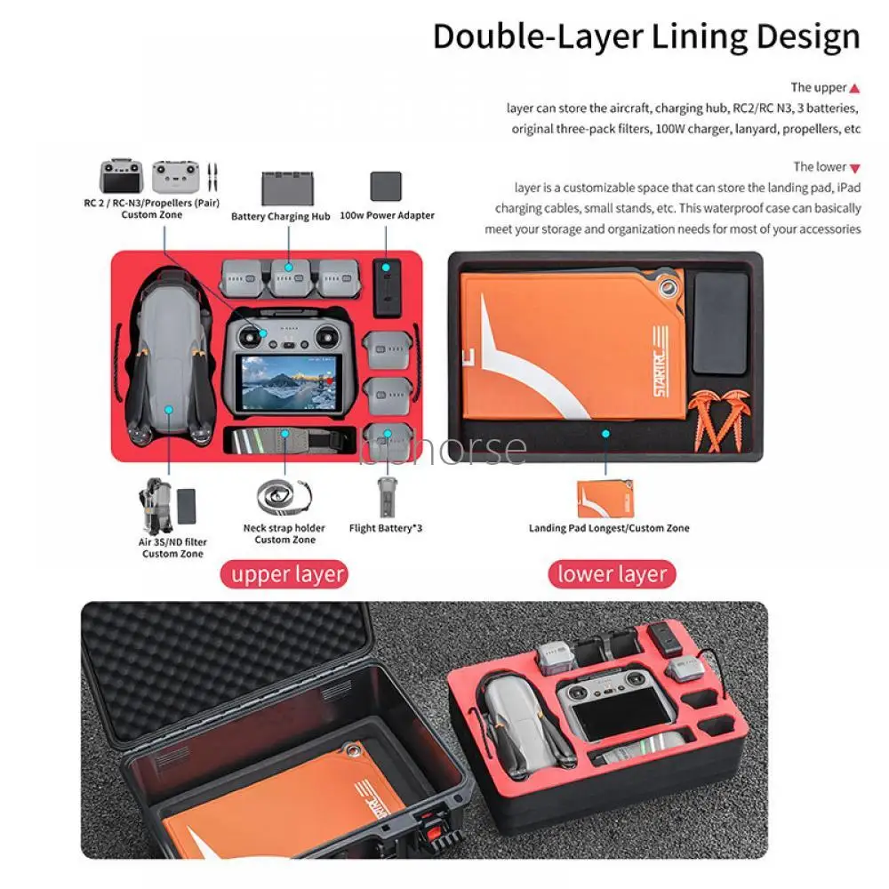Large Capacity Waterproof Case Explosion-proof Storage Box Portable Carrying Bag Drone Accessories For DJI Air 3S/Air 3