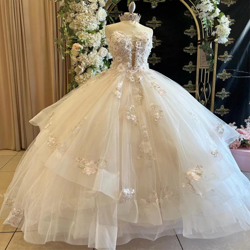 beige quince dresses Long sleeve Peach/cream Quinceañera Dress M