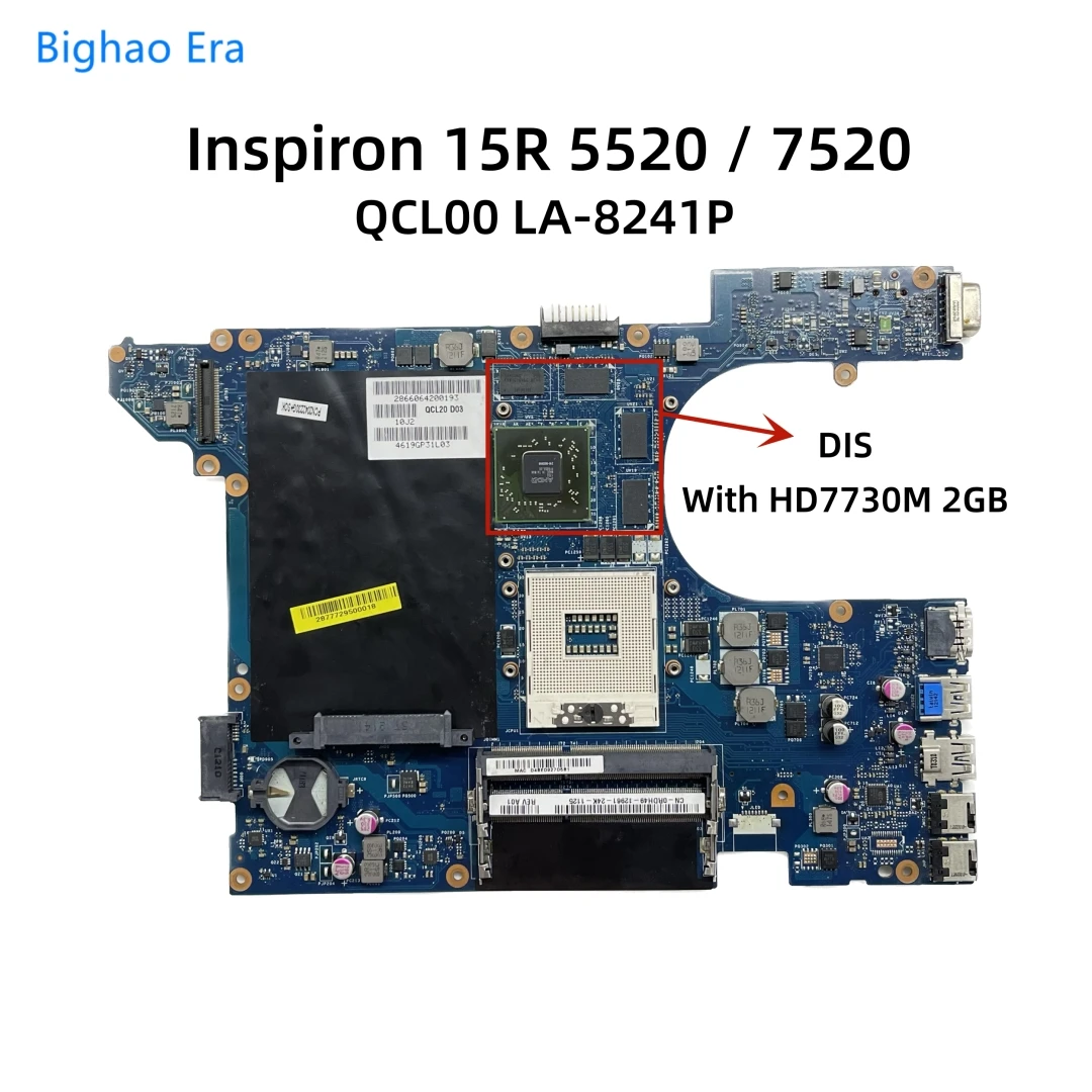 Laptop Placa-mãe Qcl00 La8241p para Dell Inspiron 15r 5520 7520 com Hm77 Hd7670m Hd7730m 1gb Gpu Cn0n35x3 04p57c 06d5dg
